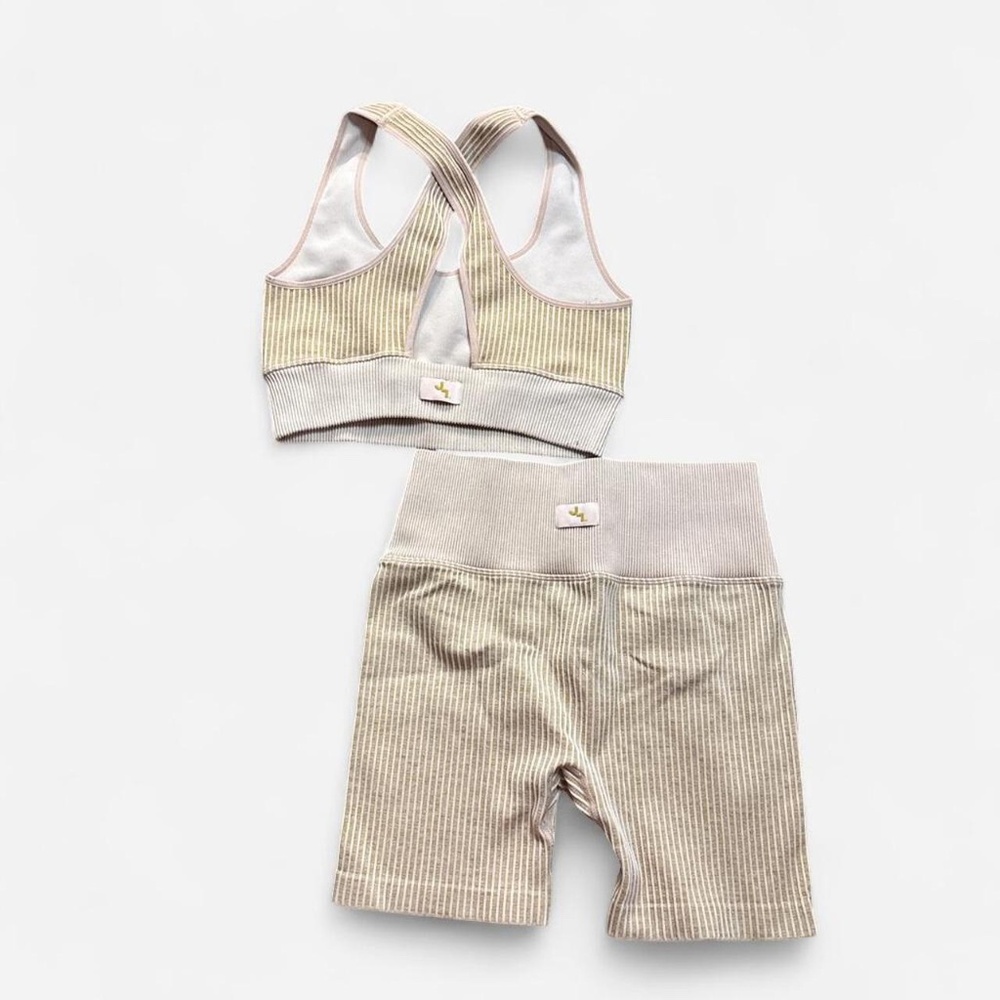 Joy Lab pink and cream striped sportswear set
